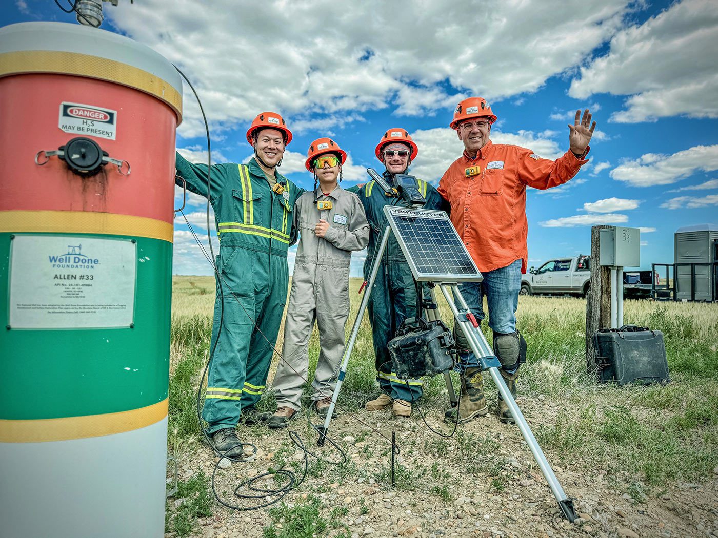 Curtis Shuck and Mark Chen working on capping an abandoned well and stopping it from leaking CO2e and Methane.
